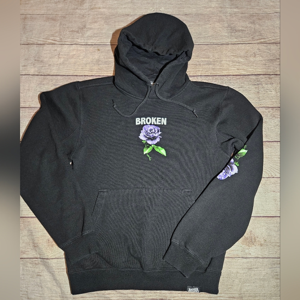 Broken Promises Thornless Black Purple Rose Graphic Hoodie